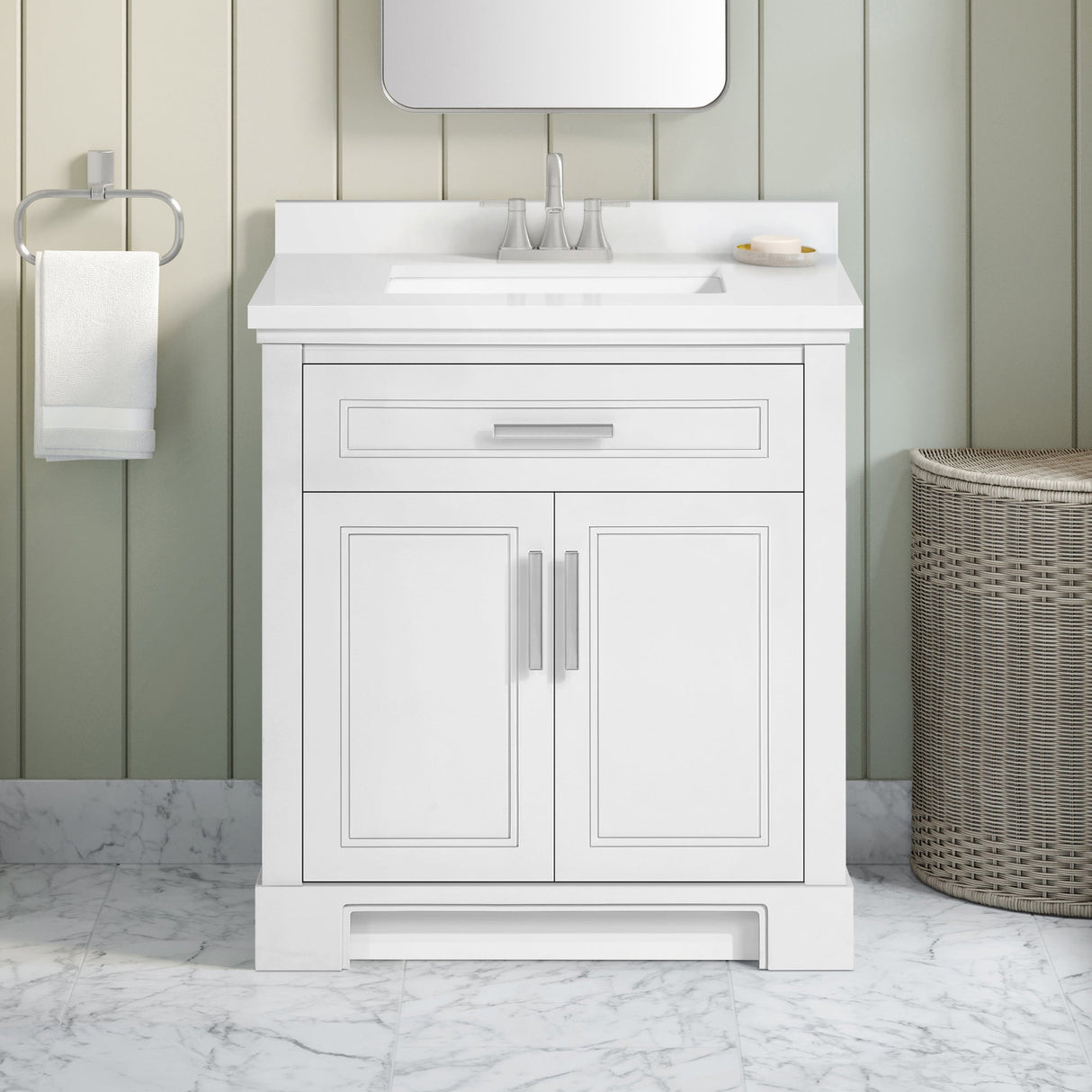 SCARLETT 30IN VANITY IN WHITE WITH WHITE QUARTZ TOP & CERAMIC BASIN