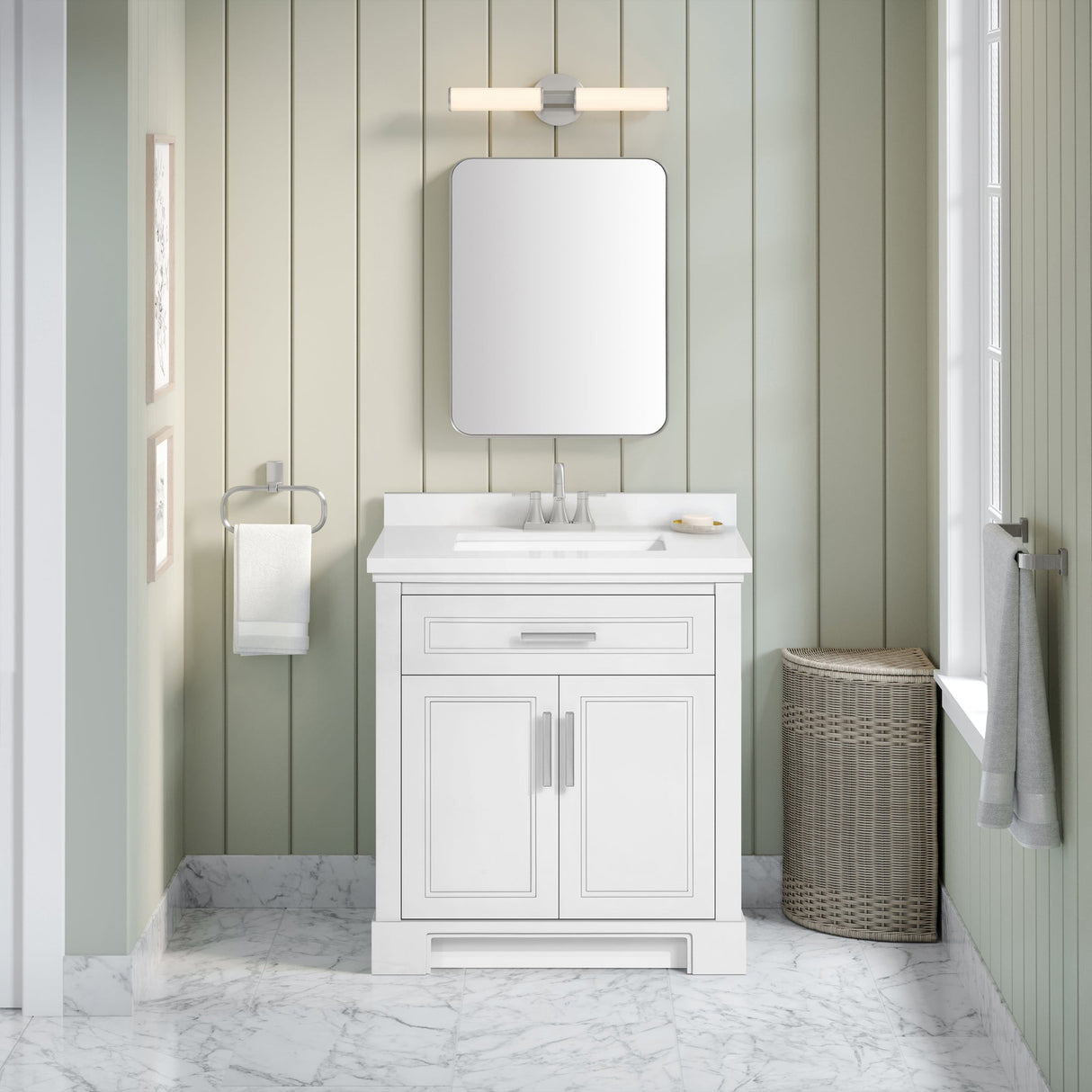 SCARLETT 30IN VANITY IN WHITE WITH WHITE QUARTZ TOP & CERAMIC BASIN