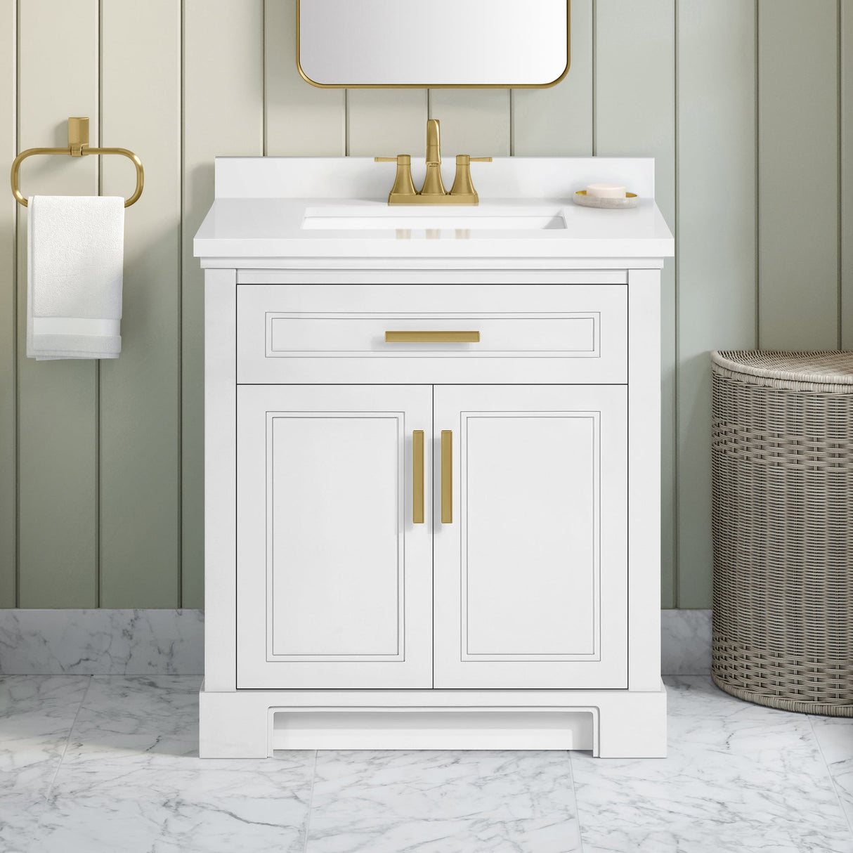 SCARLETT 30IN VANITY IN WHITE WITH WHITE QUARTZ TOP & CERAMIC BASIN