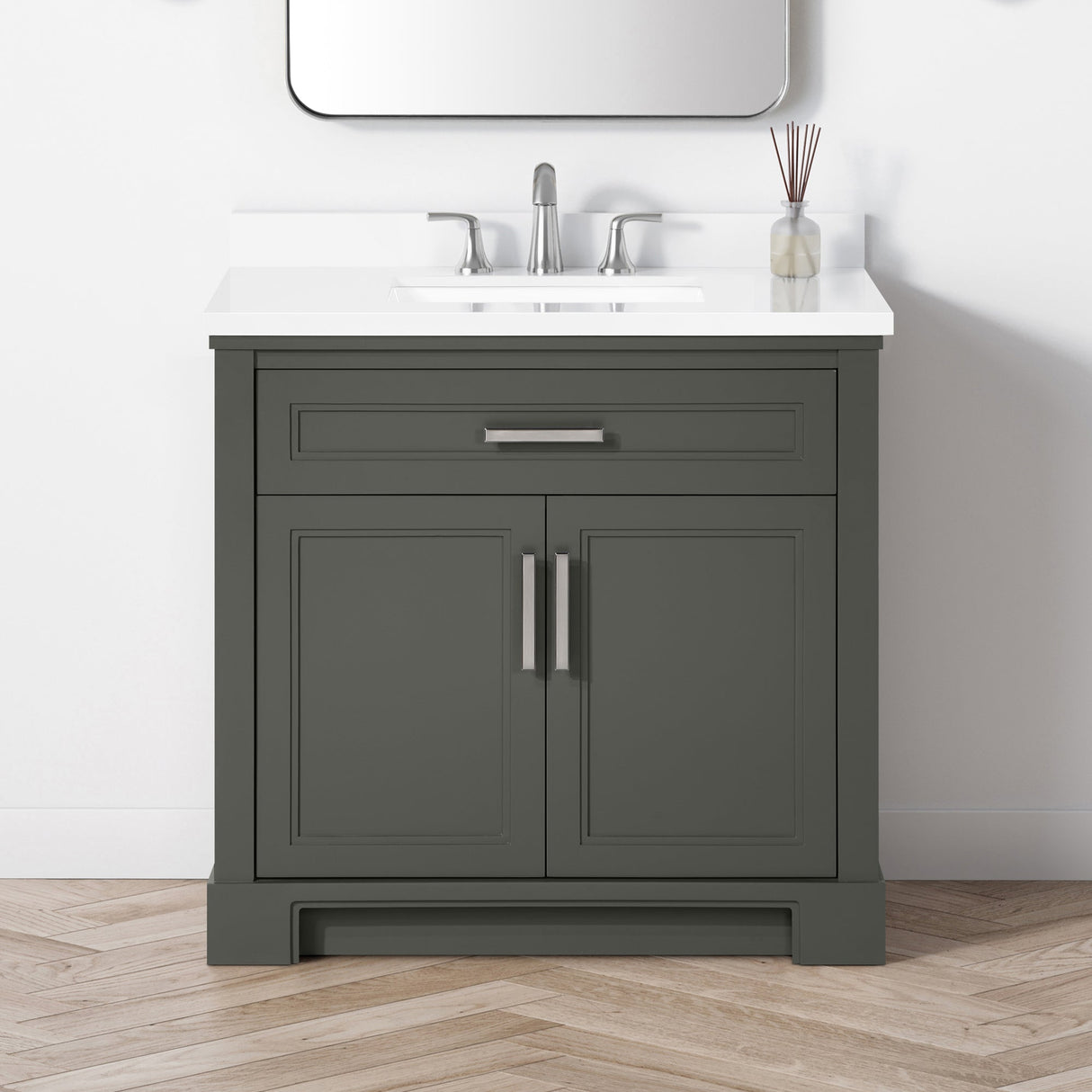 SCARLETT 36IN VANITY IN CHARCOAL GOAL WITH WHITE QUARTZ TOP & CERAMIC BASIN