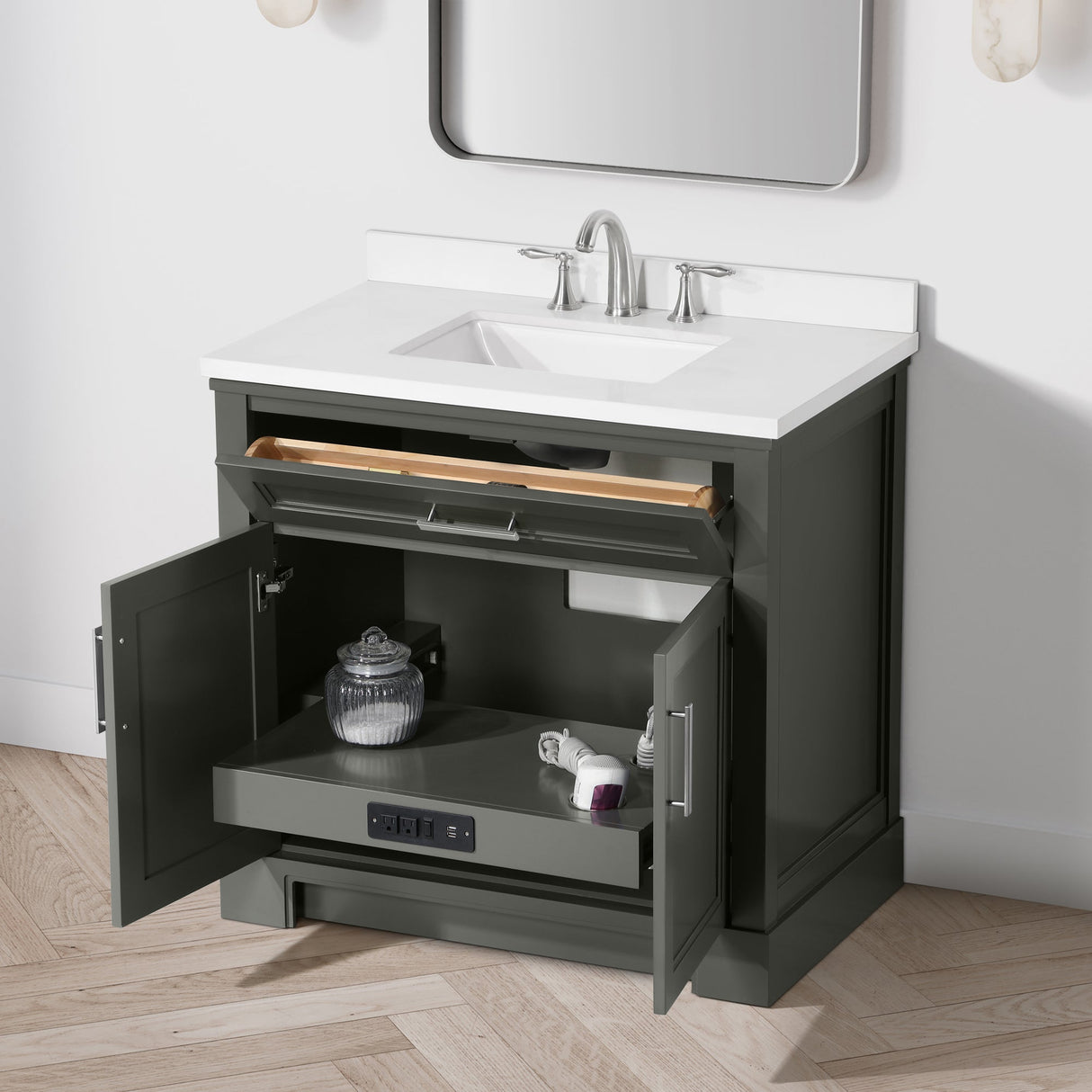 SCARLETT 36IN VANITY IN CHARCOAL GOAL WITH WHITE QUARTZ TOP & CERAMIC BASIN