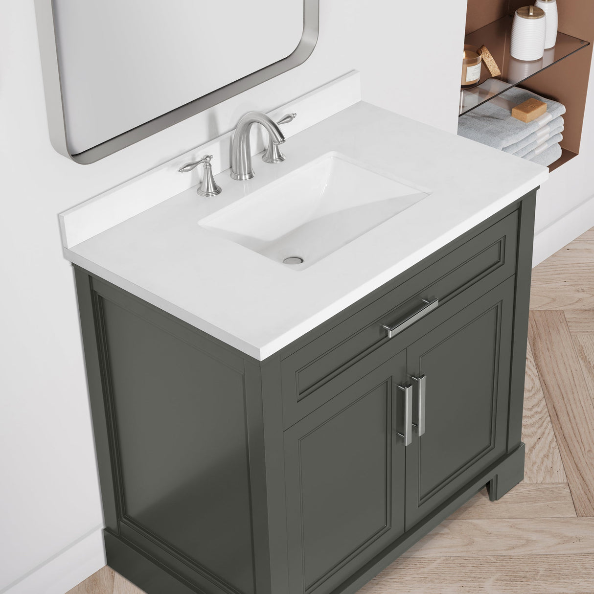 SCARLETT 36IN VANITY IN CHARCOAL GOAL WITH WHITE QUARTZ TOP & CERAMIC BASIN