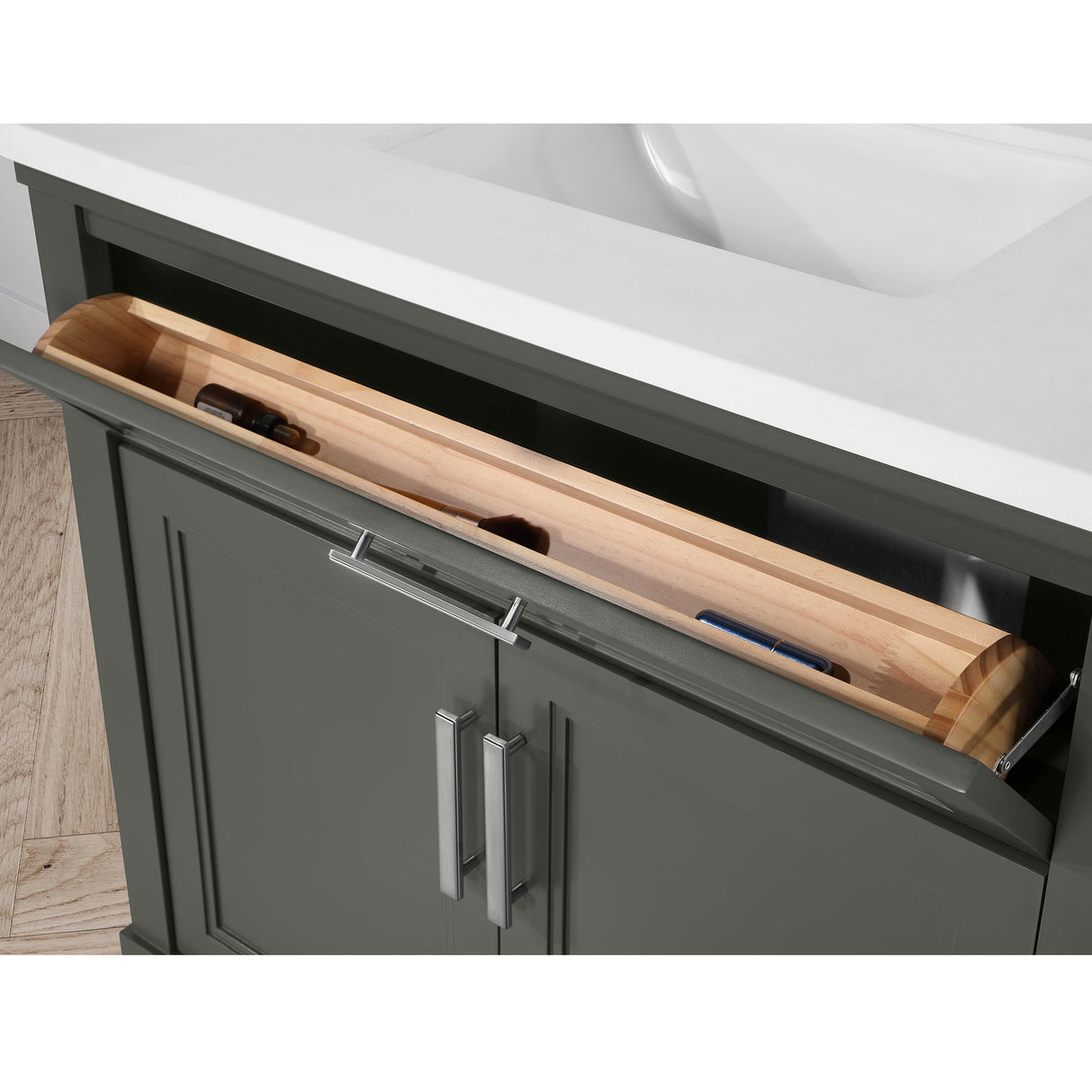 SCARLETT 36IN VANITY IN CHARCOAL GOAL WITH WHITE QUARTZ TOP & CERAMIC BASIN