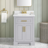 SCARLETT 24IN VANITY IN DOVE GREY WITH WHITE QUARTZ TOP & CERAMIC BASIN