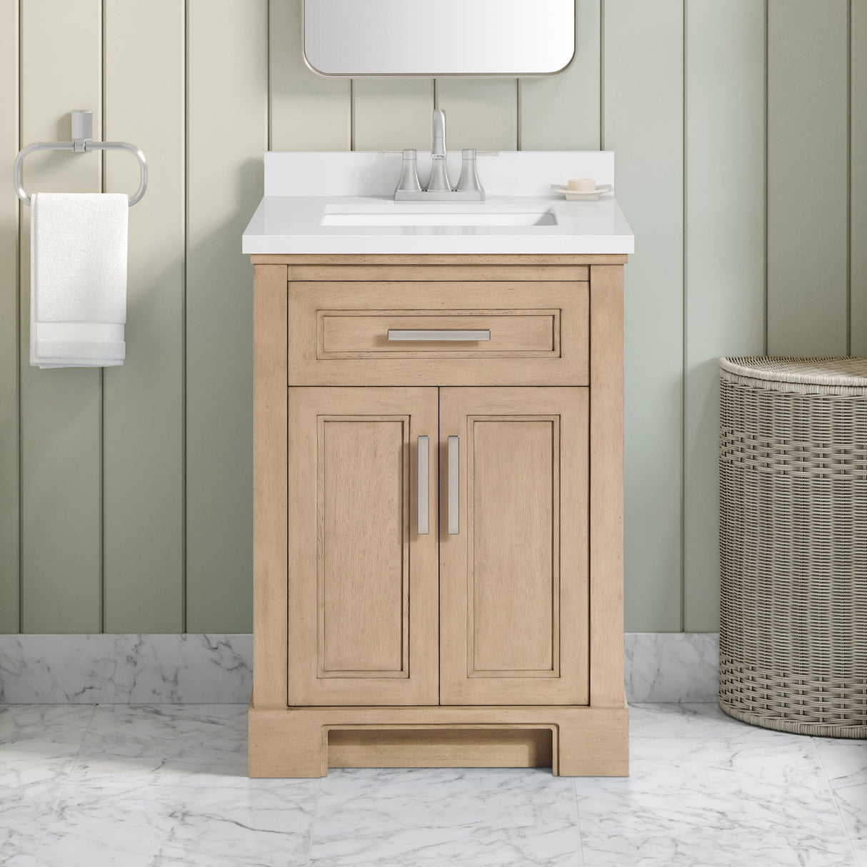 SCARLETT 24IN VANITY IN SAHARA BIRCH WITH WHITE QUARTZ TOP & CERAMIC BASIN