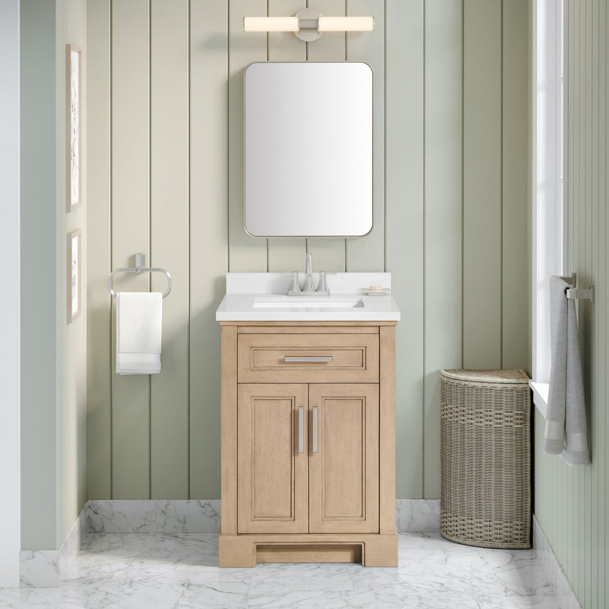 SCARLETT 24IN VANITY IN SAHARA BIRCH WITH WHITE QUARTZ TOP & CERAMIC BASIN
