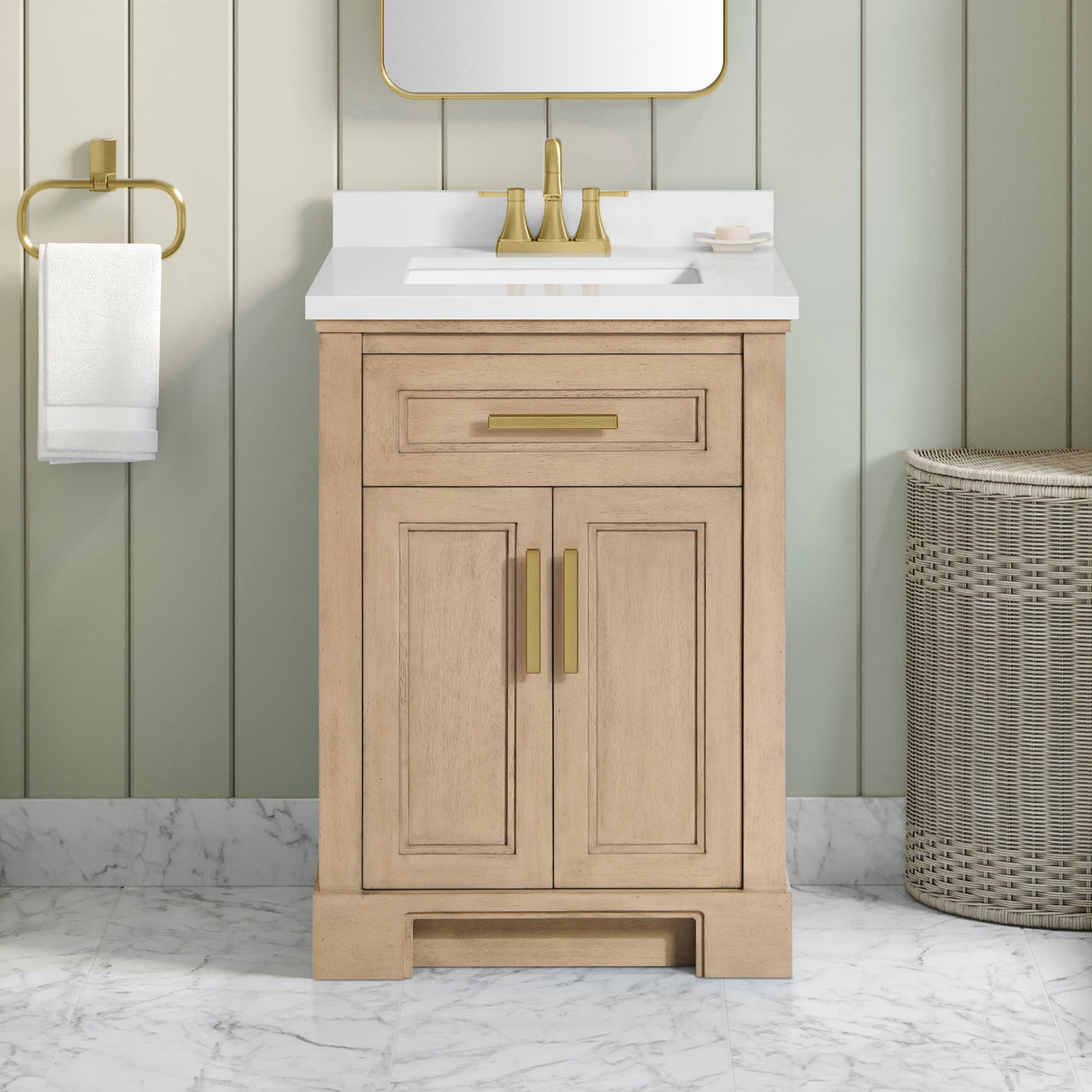 SCARLETT 24IN VANITY IN SAHARA BIRCH WITH WHITE QUARTZ TOP & CERAMIC BASIN