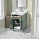 SCARLETT 24IN VANITY IN SAGE GREEN WITH WHITE QUARTZ TOP & CERAMIC BASIN