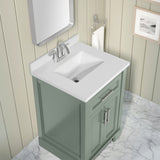 SCARLETT 24IN VANITY IN SAGE GREEN WITH WHITE QUARTZ TOP & CERAMIC BASIN