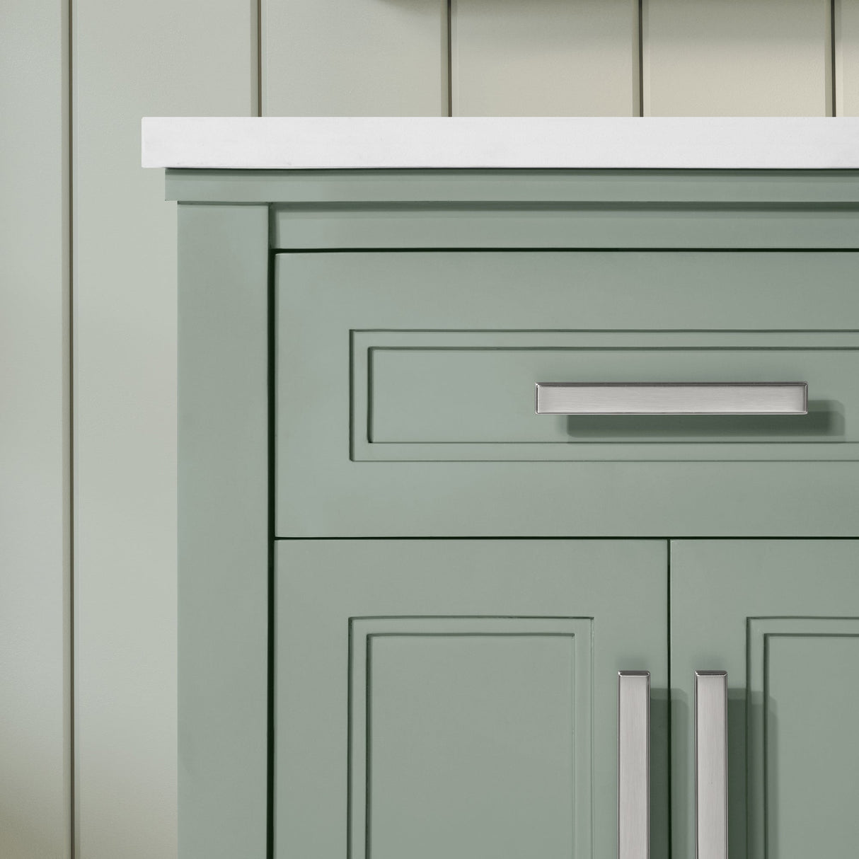 SCARLETT 24IN VANITY IN SAGE GREEN WITH WHITE QUARTZ TOP & CERAMIC BASIN