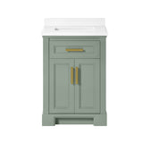 SCARLETT 24IN VANITY IN SAGE GREEN WITH WHITE QUARTZ TOP & CERAMIC BASIN