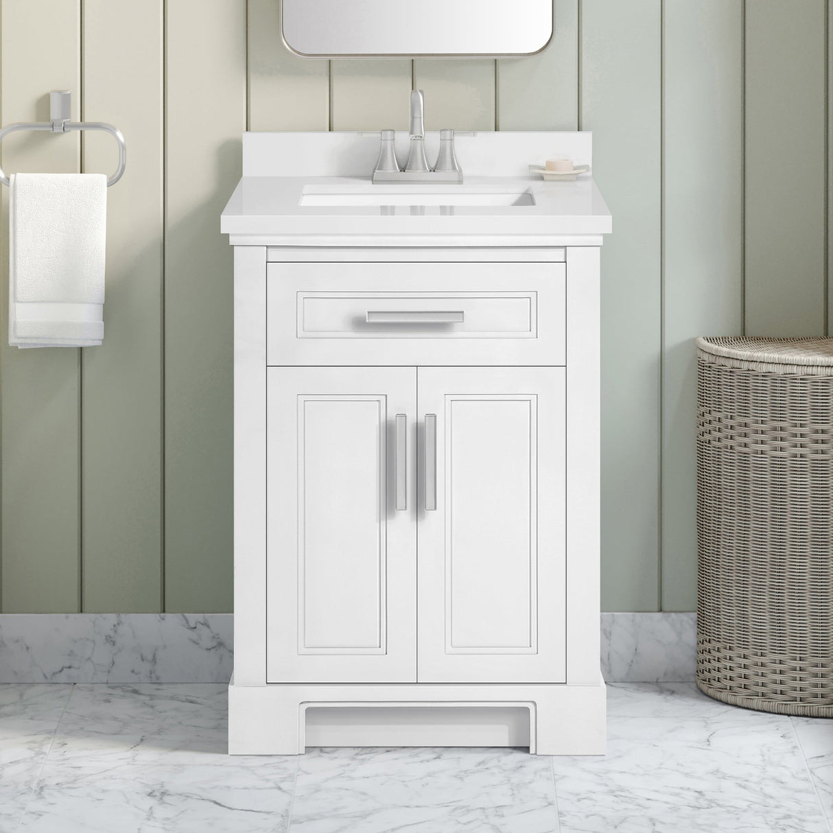SCARLETT 24IN VANITY IN WHITE WITH WHITE QUARTZ TOP & CERAMIC BASIN
