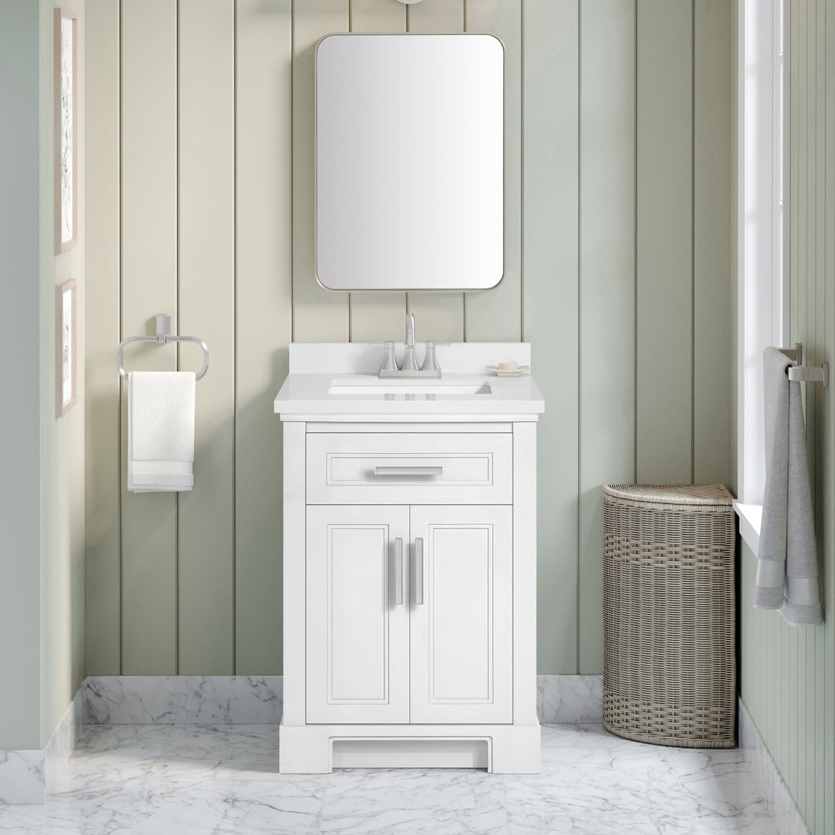 SCARLETT 24IN VANITY IN WHITE WITH WHITE QUARTZ TOP & CERAMIC BASIN