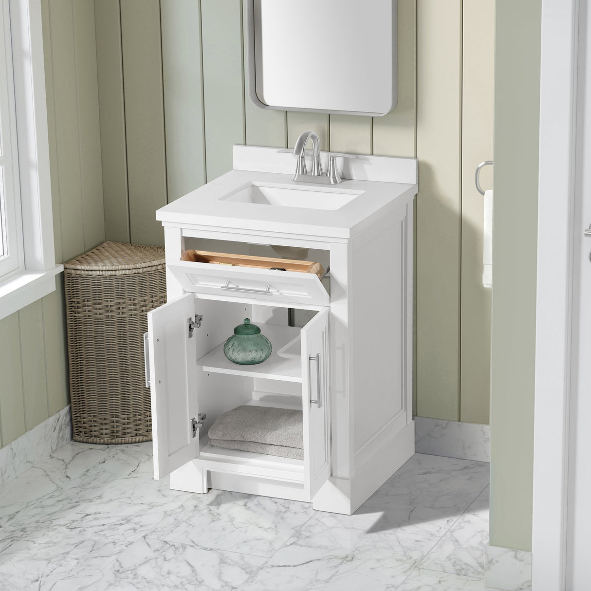 SCARLETT 24IN VANITY IN WHITE WITH WHITE QUARTZ TOP & CERAMIC BASIN