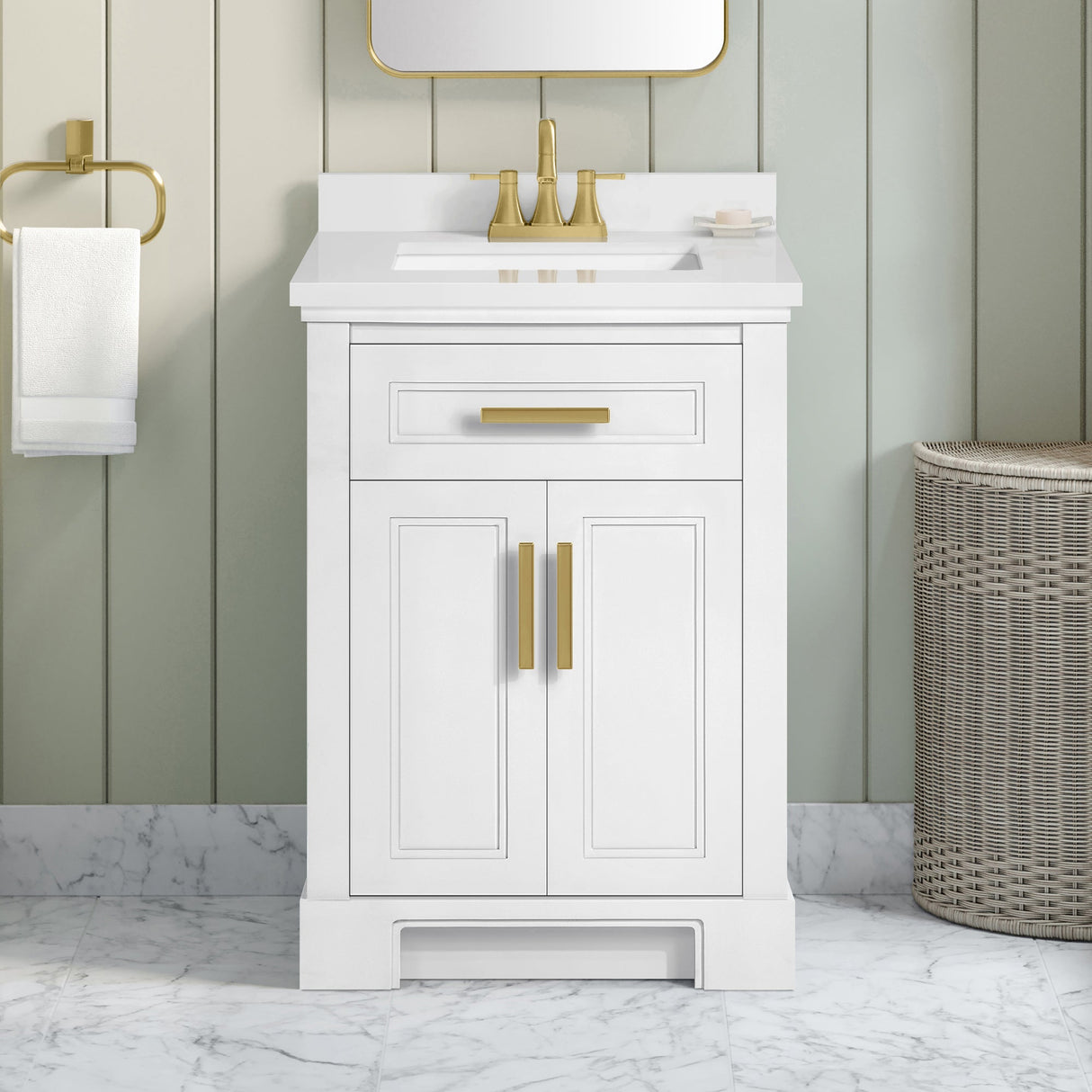 SCARLETT 24IN VANITY IN WHITE WITH WHITE QUARTZ TOP & CERAMIC BASIN