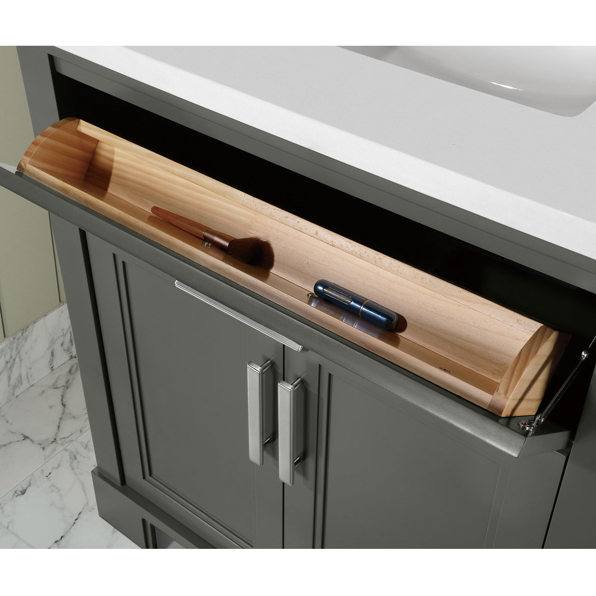 SCARLETT 30IN VANITY IN CHARCOAL GREY WITH WHITE QUARTZ TOP & CERAMIC BASIN