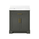 SCARLETT 30IN VANITY IN CHARCOAL GREY WITH WHITE QUARTZ TOP & CERAMIC BASIN