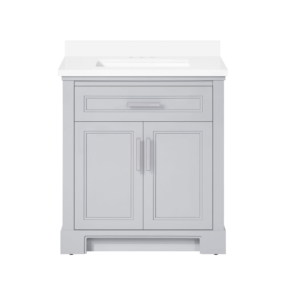SCARLETT 30IN VANITY IN DOVE GREY WITH WHITE QUARTZ TOP & CERAMIC BASIN