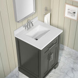 SCARLETT 24IN VANITY IN CHARCOAL GREY WITH WHITE QUARTZ TOP & CERAMIC BASIN