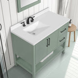 BANKS 42IN VANITY WITH SLAB DOOR IN SAGE GREEN WHITE QUARTZ TOP & CERAMIC BASIN