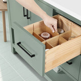 BANKS 42IN VANITY WITH SLAB DOOR IN SAGE GREEN WHITE QUARTZ TOP & CERAMIC BASIN