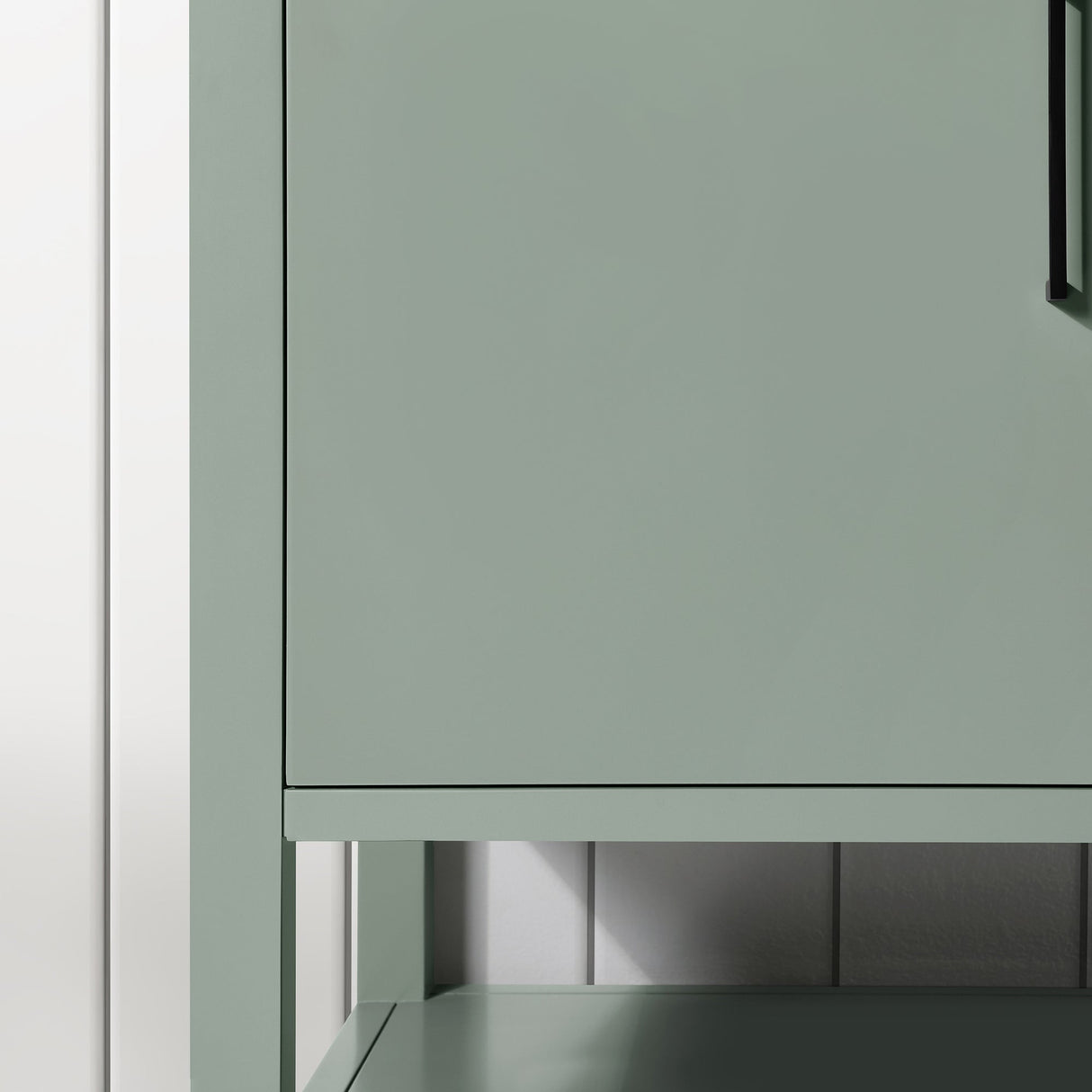 BANKS 42IN VANITY WITH SLAB DOOR IN SAGE GREEN WHITE QUARTZ TOP & CERAMIC BASIN