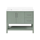 BANKS 42IN VANITY WITH SLAB DOOR IN SAGE GREEN WHITE QUARTZ TOP & CERAMIC BASIN