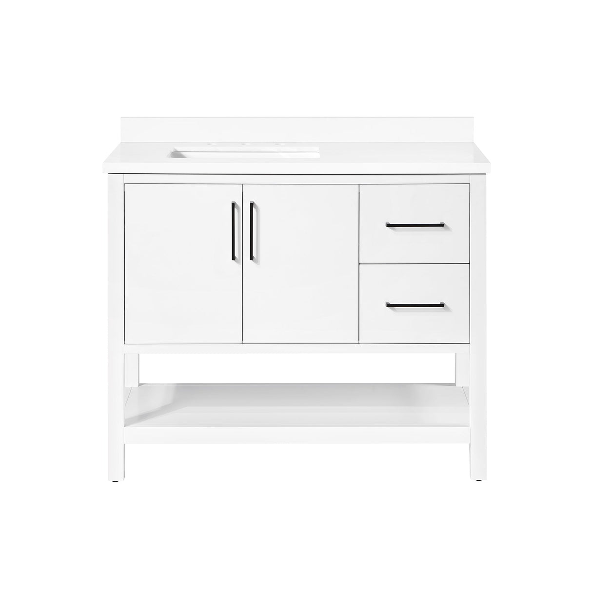 BANKS 42IN VANITY WITH SLAB DOOR WITH WHITE QUARTZ TOP & CERAMIC BASIN