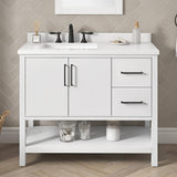 BANKS 42IN VANITY WITH SLAB DOOR IN WHITE WITH WHITE QUARTZ TOP & CERAMIC BASIN