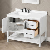 BANKS 42IN VANITY WITH SLAB DOOR IN WHITE WITH WHITE QUARTZ TOP & CERAMIC BASIN