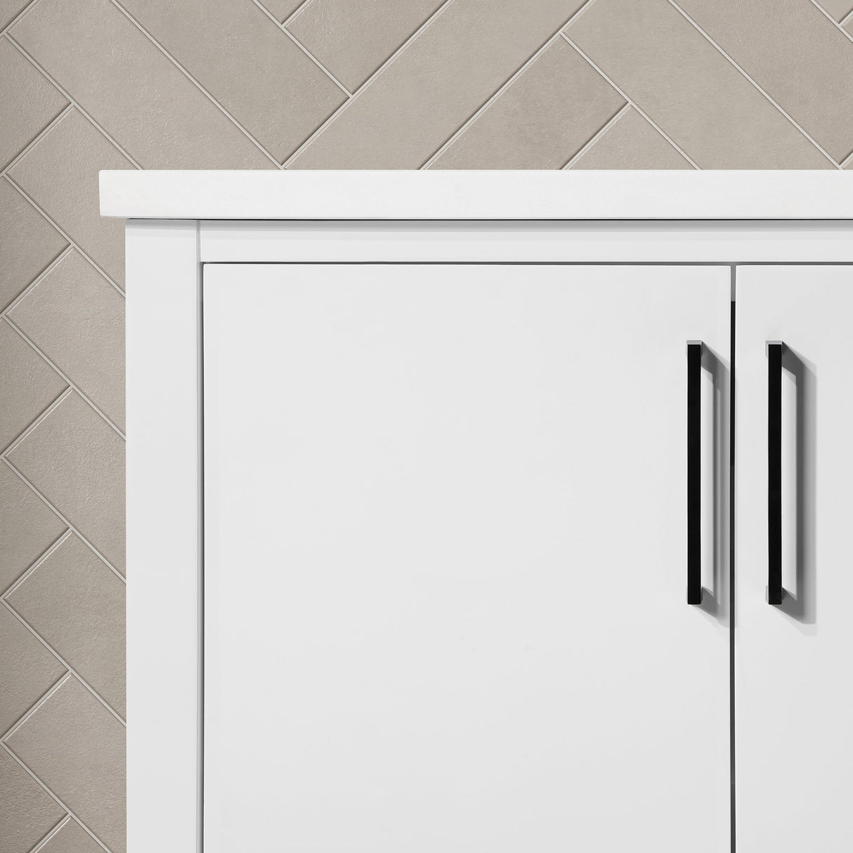 BANKS 42IN VANITY WITH SLAB DOOR IN WHITE WITH WHITE QUARTZ TOP & CERAMIC BASIN