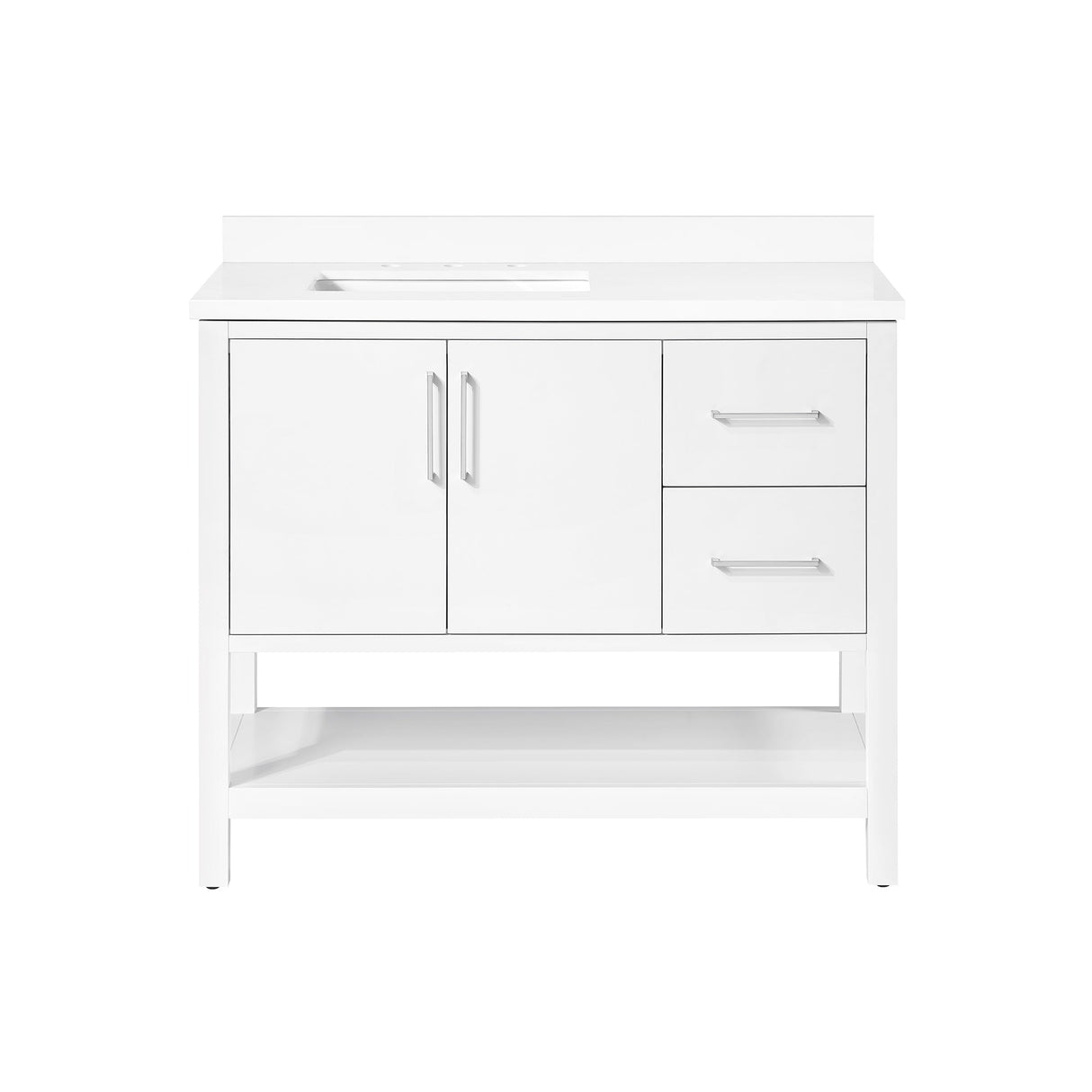 BANKS 42IN VANITY WITH SLAB DOOR IN WHITE WITH WHITE QUARTZ TOP & CERAMIC BASIN