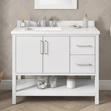 BANKS 42IN VANITY WITH SLAB DOOR IN WHITE WITH WHITE QUARTZ TOP & CERAMIC BASIN