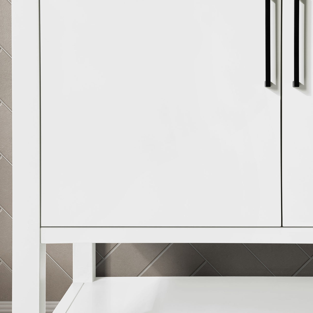 BANKS 36IN VANITY WITH SLAB DOOR IN WHITE WITH WHITE QUARTZ TOP & CERAMIC BASIN