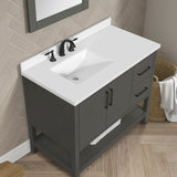 BANKS 42IN VANITY WITH SLAB DOOR IN CHARCOAL GREY WITH WHITE QUARTZ TOP & CERAMIC BASIN