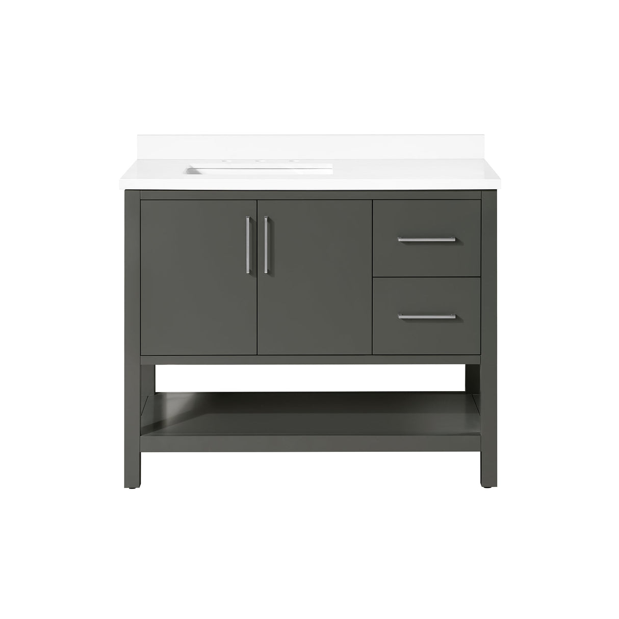 BANKS 42IN VANITY WITH SLAB DOOR IN CHARCOAL GREY WITH WHITE QUARTZ TOP & CERAMIC BASIN