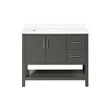 BANKS 42IN VANITY WITH SLAB DOOR IN CHARCOAL GREY WITH WHITE QUARTZ TOP & CERAMIC BASIN