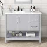 BANKS 42IN VANITY WITH SLAB DOOR IN DOVE GREY WITH WHITE QUARTZ TOP & CERAMIC BASIN