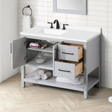 BANKS 42IN VANITY WITH SLAB DOOR IN DOVE GREY WITH WHITE QUARTZ TOP & CERAMIC BASIN