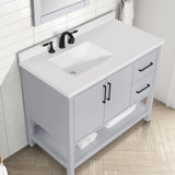 BANKS 42IN VANITY WITH SLAB DOOR IN DOVE GREY WITH WHITE QUARTZ TOP & CERAMIC BASIN