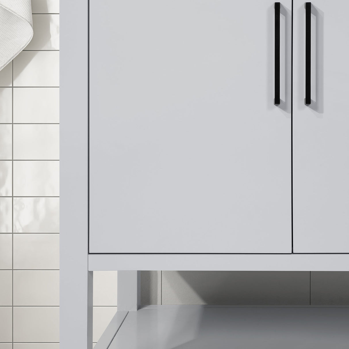 BANKS 42IN VANITY WITH SLAB DOOR IN DOVE GREY WITH WHITE QUARTZ TOP & CERAMIC BASIN