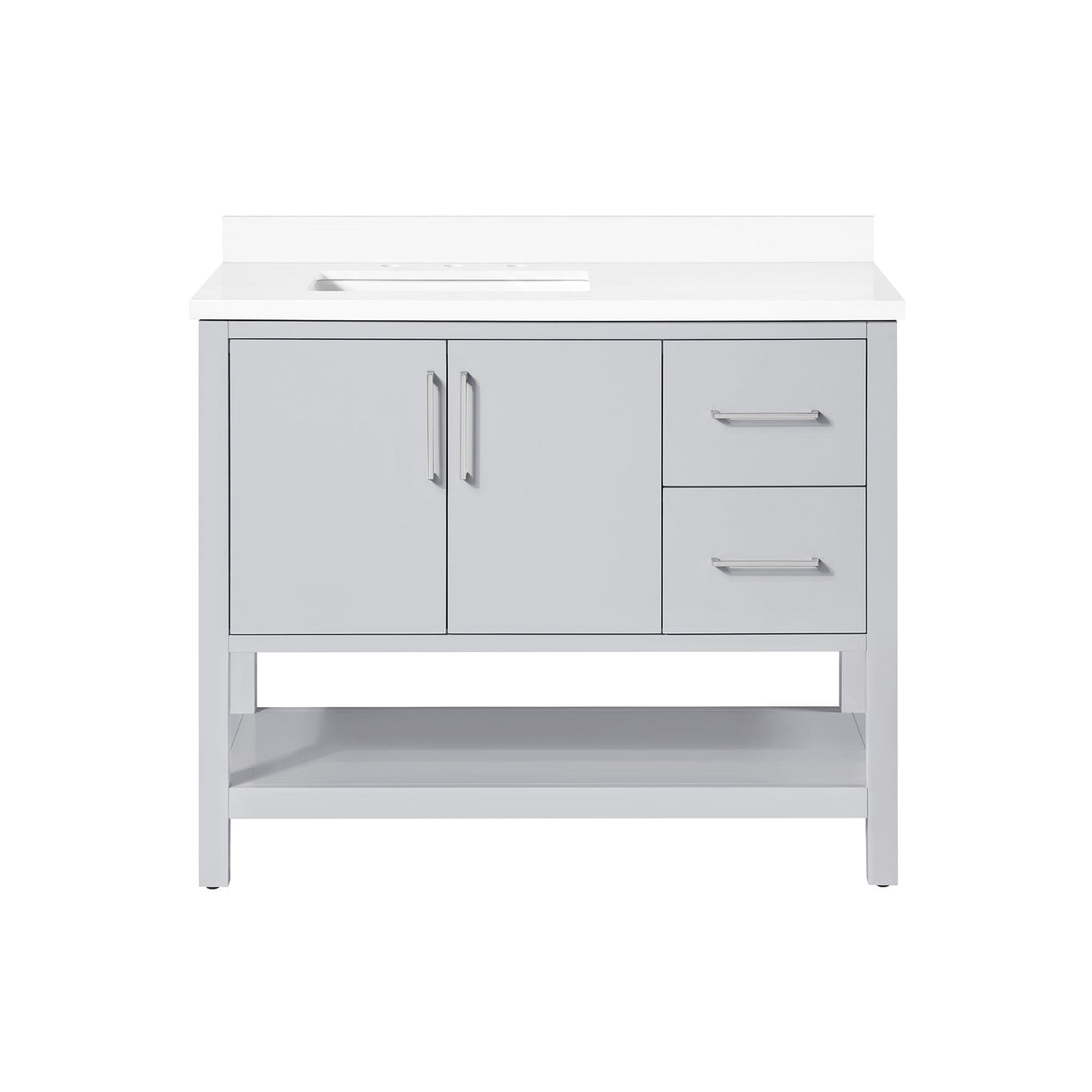 BANKS 42IN VANITY WITH SLAB DOOR IN DOVE GREY WITH WHITE QUARTZ TOP & CERAMIC BASIN