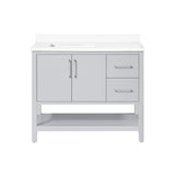 BANKS 42IN VANITY WITH SLAB DOOR IN DOVE GREY WITH WHITE QUARTZ TOP & CERAMIC BASIN