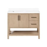 BANKS 42IN VANITY WITH SLAB DOOR IN SAHARA BIRCH WHITE QUARTZ TOP & CERAMIC BASIN