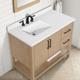 BANKS 42IN VANITY WITH SLAB DOOR IN SAHARA BIRCH WHITE QUARTZ TOP & CERAMIC BASIN