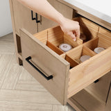 BANKS 42IN VANITY WITH SLAB DOOR IN SAHARA BIRCH WHITE QUARTZ TOP & CERAMIC BASIN