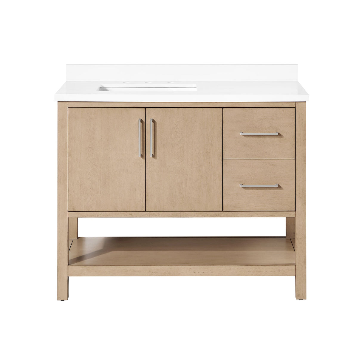 BANKS 42IN VANITY WITH SLAB DOOR IN SAHARA BIRCH WHITE QUARTZ TOP & CERAMIC BASIN