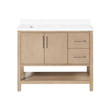 BANKS 42IN VANITY WITH SLAB DOOR IN SAHARA BIRCH WHITE QUARTZ TOP & CERAMIC BASIN