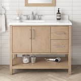 BANKS 42IN VANITY WITH SLAB DOOR IN SAHARA BIRCH WHITE QUARTZ TOP & CERAMIC BASIN