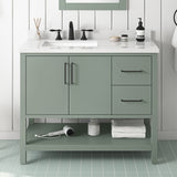 BANKS 42IN VANITY WITH SLAB DOOR IN SAGE GREEN WHITE QUARTZ TOP & CERAMIC BASIN